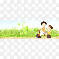 手绘草坪卡通儿童banner
