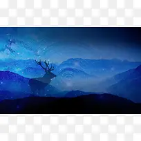星空小鹿剪影背景