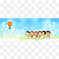 61儿童节卡通玩乐热气球蓝色背景