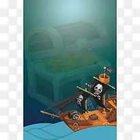 卡通手绘海盗船海报