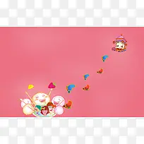 元宵节可爱卡通粉色背景小脚丫灯笼背景图