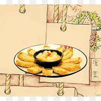 手绘美食菜单菜谱卡通油炸食品海报背景