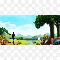 手绘创意房地产海报背景模板