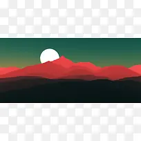 手绘绿色红山背景