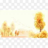 手绘橙色树木背景