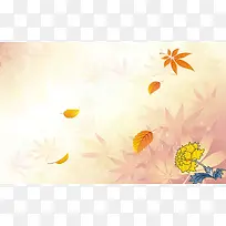 秋意黄色唯美落叶卡通黄色花朵背景图