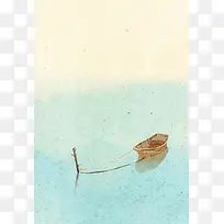 蓝色手绘湖面船只平面广告