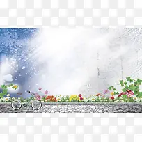 小清新路边手绘背景