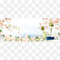 母亲节简约清新手绘母女海报背景