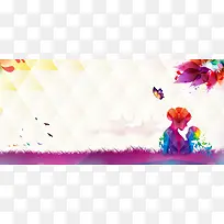 感母亲节爱心线条画手绘风海报banner