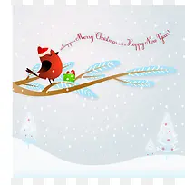 圣诞节飘雪树枝小鸟背景素材