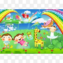 彩虹长颈鹿儿童活动海报背景素材