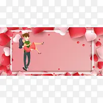 七夕卡通红色海报背景banner