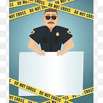 卡通手绘人物警察公告牌背景素材