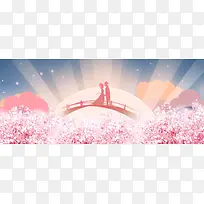 温馨浪漫七夕相约鹊桥海促销报背景psd