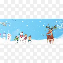 雪地堆雪人卡通手绘蓝色banner