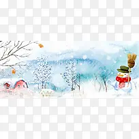 下雪堆雪人卡通手绘蓝色banner