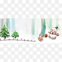 绿色雪人麋鹿冬季促销电商banner