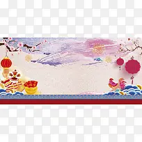 春节复古彩色宣传活动banner背景