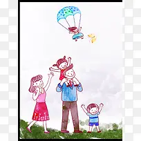 卡通幸福家庭绿色背景素材