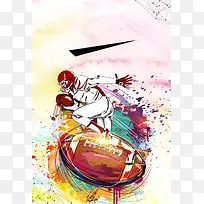 彩色喷绘橄榄球比赛运动海报背景素材