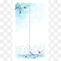 蓝色卡通小男孩小女孩小鱼儿海报背景