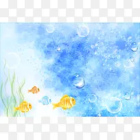 蓝色手绘热带鱼背景