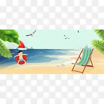 夏季海边度假卡通躺椅悠闲蓝色背景