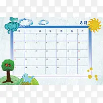 2017年8月日历卡通背景