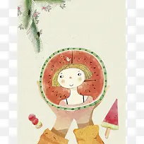 夏至插画夏天插画节气海报设计背景模板