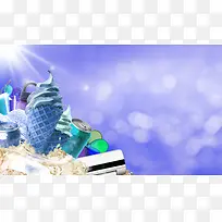 卡通梦幻冰激凌饮料空调紫色背景素材