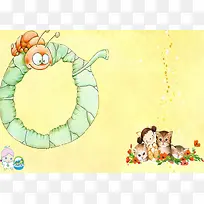 手绘小猫宝宝相册海报背景模板