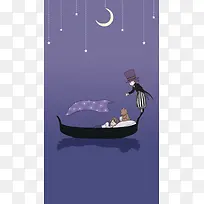 湖面睡眠的女孩插画H5背景