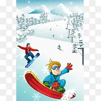 卡通冬季滑雪广告设计
