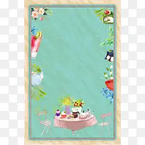 绿色创意时尚插画美食下午茶海报背景
