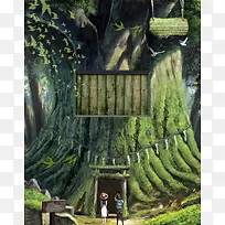 绿色插画春季新品上市海报背景素材