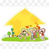 韩式清新幸福家庭一家人房子团聚海报背景