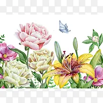 蝶恋花手绘花卉背景