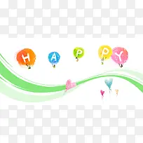 手绘气球爱心英文字母海报banner
