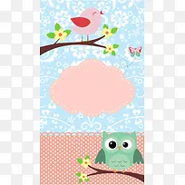 童趣扁平小鸟猫头鹰背景图