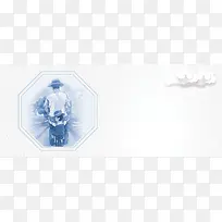 父亲节简笔画文艺小清新蓝色背景