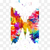 手绘抽象彩色蝴蝶H5背景