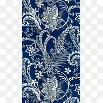 蓝色花卉底纹复古h5素材背景