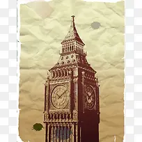 复古英伦大钟楼褶皱纸张创意封面背景