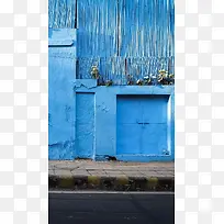 户外墙面蓝色纹理H5背景