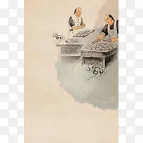 上海生煎包手绘海报背景素材