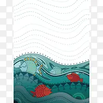 绿色波浪小鱼背景素材