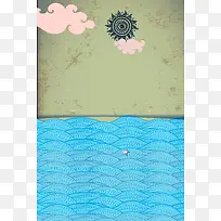 海浪太阳纹理海报背景