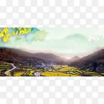 婺源油菜花节景色中国风渲染背景