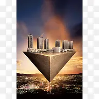 金色建筑房地产海报背景素材